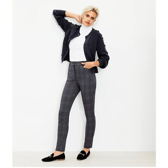 New with tags Ann Taylor Loft The Perfect Skinny Pants Gray Plaid Petite SZ 4 - Picture 1 of 16